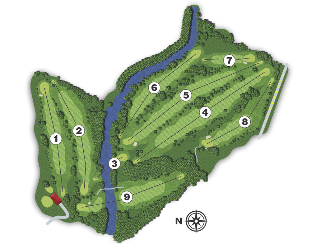 Park Golf course layout with numbered holes on a white background